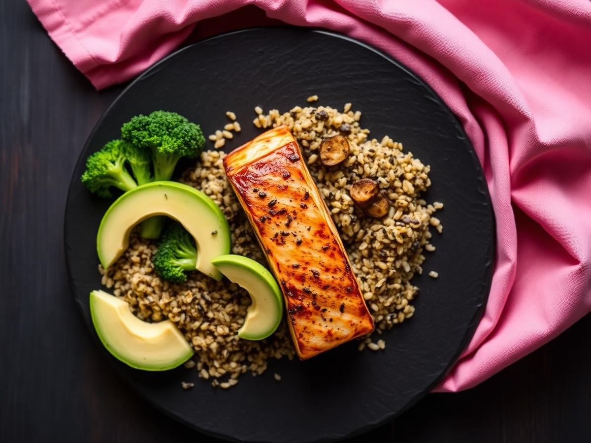 Plato equilibrado de salmón, quinoa y verduras